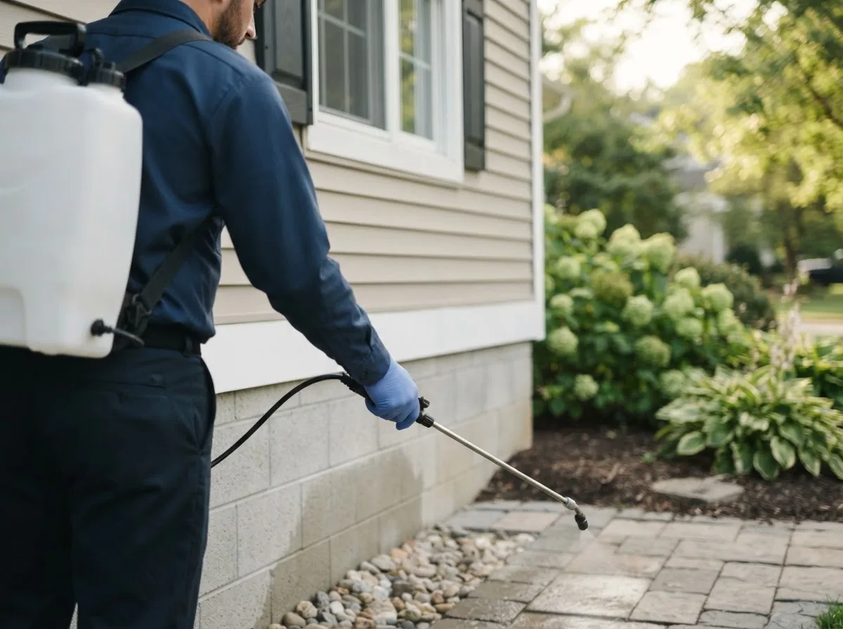 Pest control technician inspecting a home in Lakewood, NM